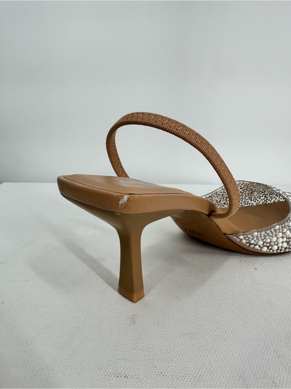 ZARA Clear PVC Pearl Rhinestone Embellished Pointed Slingback Kitty Heels Size 7 - Picture 8 of 15